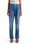 Isabel Marant Juliette Pleated Straight-leg Denim Cargo Pants In Blue