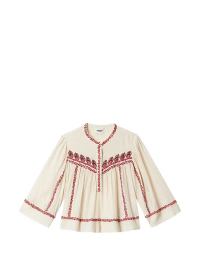 Isabel Marant Juline Embroidered Flared Blouse In Neutral