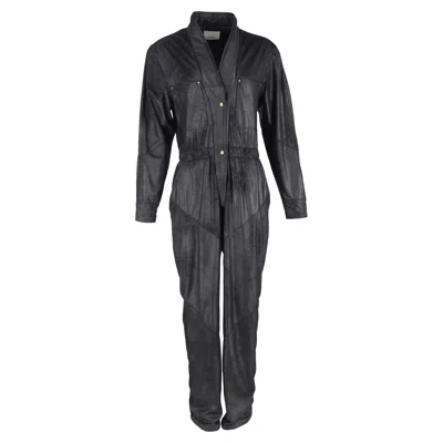 Isabel Marant Junna Long Sleeve Jumpsuit In Black Faux Leather