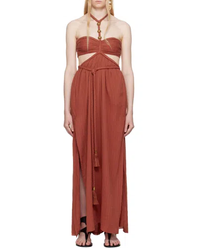 Isabel Marant Braided Cut-out Halter Maxi Pleated Side Slit In Red