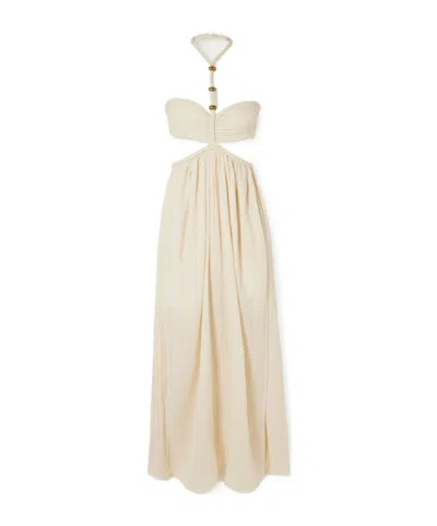 Isabel Marant Justine Embellished Cutout Braided Cotton-gauze Halterneck Maxi Dress In Neutral