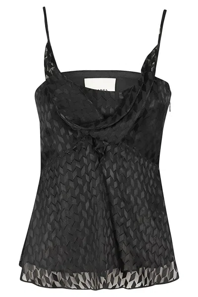 Isabel Marant Kalisia Sheer Geometric-decorated Top With Puff Neckline In Black