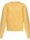 Isabel Marant Textured Cable Knit Sweater With Relaxed Fit And Raglan Sleeves In Yellow