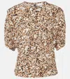 Isabel Marant Karlita Split Sleeve Stretch Silk Top In Neutrals