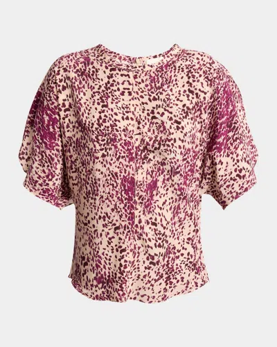 Isabel Marant Karlita Spotted-print Silk Short-sleeve Blouse In Violett