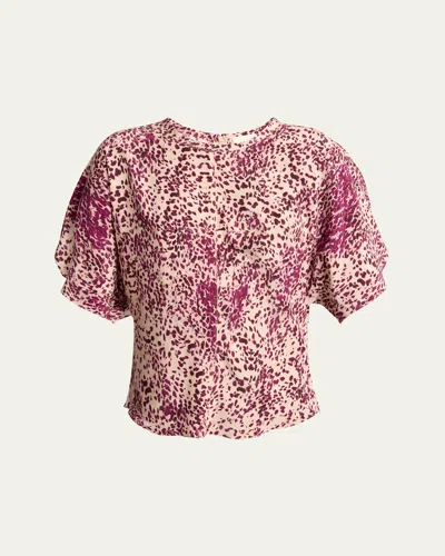 ISABEL MARANT KARLITA SPOTTED-PRINT SILK SHORT-SLEEVE BLOUSE