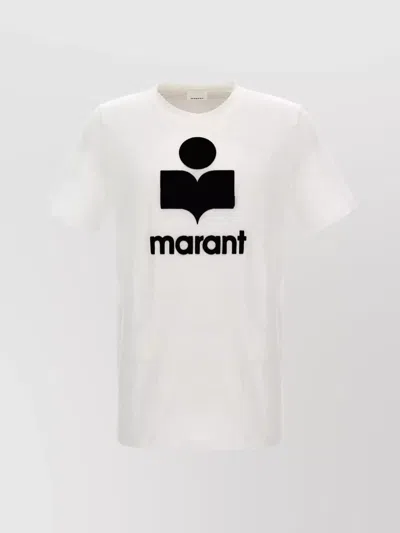 Isabel Marant Linen Crew Neck T-shirt With Bold Graphic Logo In White