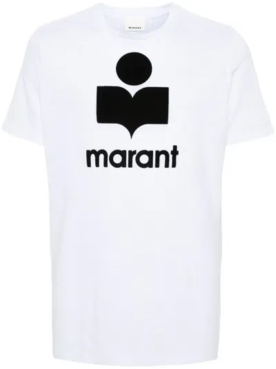 Isabel Marant Linen Crew Neck T-shirt With Bold Graphic Logo In White