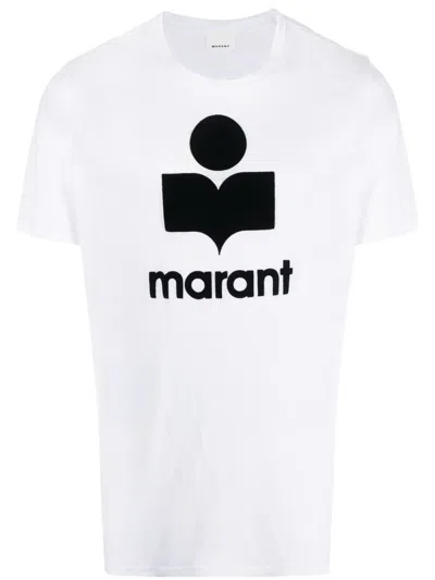 Isabel Marant Linen Crew Neck T-shirt With Bold Graphic Logo In White