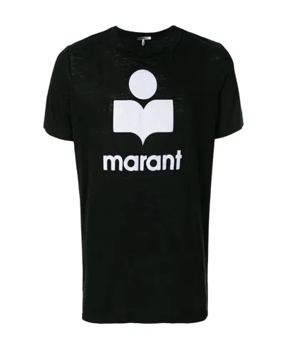 Isabel Marant Marant 'karman' Logo Linen T Shirt In Black