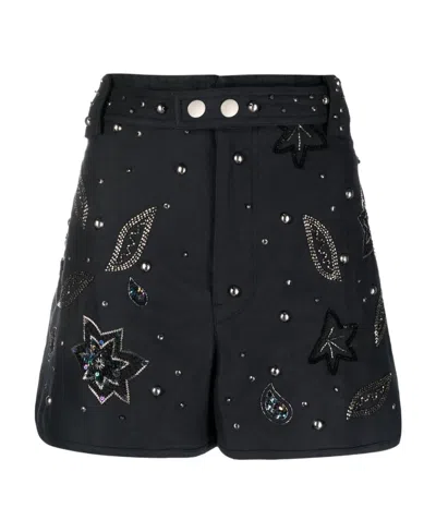 Isabel Marant Kayneliae Embroidered Shorts In Black