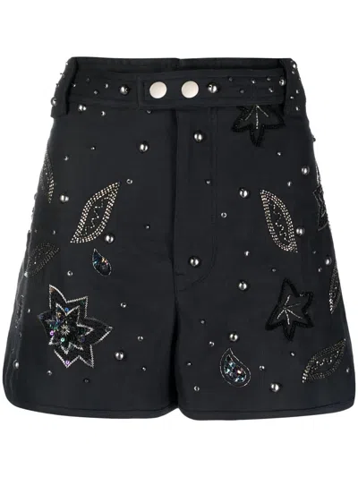 Isabel Marant Kayneliae Embroidered Shorts In Blue