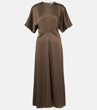 Isabel Marant Keany Satin Midi Dress In Brown