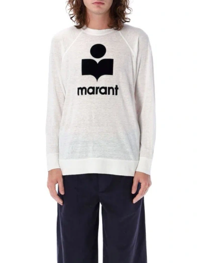 Isabel Marant Relaxed-fit Linen Long-sleeve T-shirt With Bold Graphic Logo In White