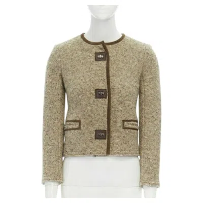 Pre-owned Isabel Marant Kios Brown Virgin Wool Boucle Suede Trimmed Twist Lock Jacket Fr36