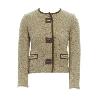Pre-owned Isabel Marant Kios Brown Virgin Wool Boucle Suede Trimmed Twist Lock Jacket Fr36