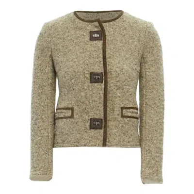 Pre-owned Isabel Marant Kios Wool Boucle Suede Twist Lock Jacket In Beige