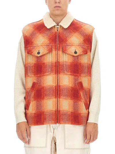 Isabel Marant Plaid Shearling Collar Jacket In Orange