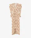 Isabel Marant Albini Ruched Printed Midi Silk Dress In Cream