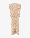 Isabel Marant Albini Ruched Printed Midi Silk Dress In Orange