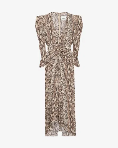 Isabel Marant Albini Python Print Silk Midi Dress In Brown