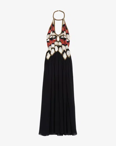 Isabel Marant Alicia Embellished Cutout Embroidered Silk Halterneck Gown In Black