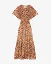 Isabel Marant Odelia Printed Gathered Silk Midi Dress In Orange