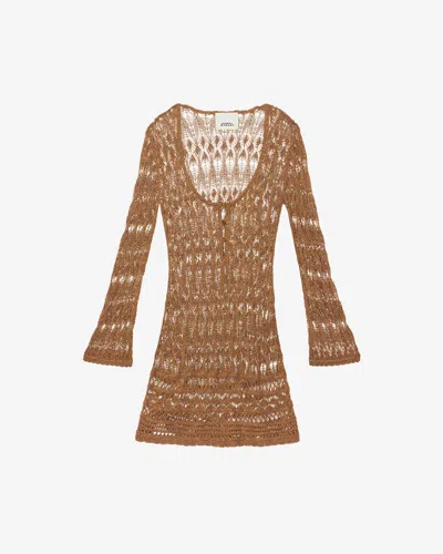 Isabel Marant Pia Viscose Blend Crochet Mini Dress In Gold
