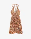 Isabel Marant Flared Cotton Dress With Abstract Pattern Print In Orange