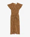 Isabel Marant Terena Gathered Printed Stretch-silk Crepe De Chine Midi Dress In Brown