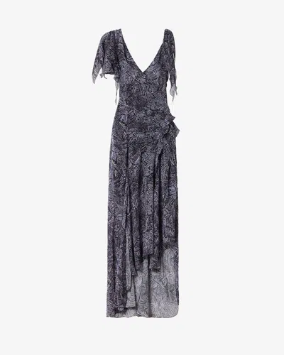 Isabel Marant Womens Faded Night Tylena Printed Ruffle-trim Silk Midi Dress In Multi
