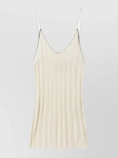 Isabel Marant Knit Top Contrast Trim Ribbed Spaghetti Straps In Neutral