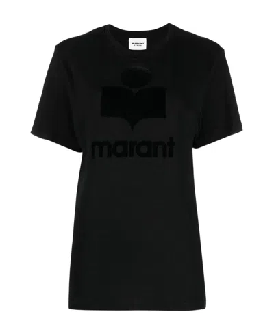 Isabel Marant Koldi Flocked-logo Linen T-shirt In Black