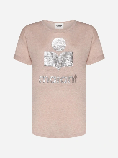 Isabel Marant Koldi Linen T-shirt In Pearl Rose/silver
