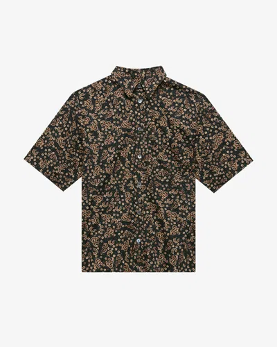 Isabel Marant Labilo Oversize Floral Short Sleeve Button-up Shirt In Black-ochre