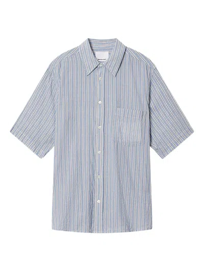 Isabel Marant Labilio Striped Short Sleeve Pocket Shirt In Blue