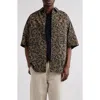 Isabel Marant Labilo Oversize Floral Short Sleeve Button-up Shirt In Black/ochre