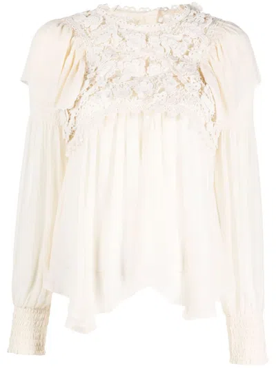 Isabel Marant Lace-detail Long-sleeve Blouse In Beige