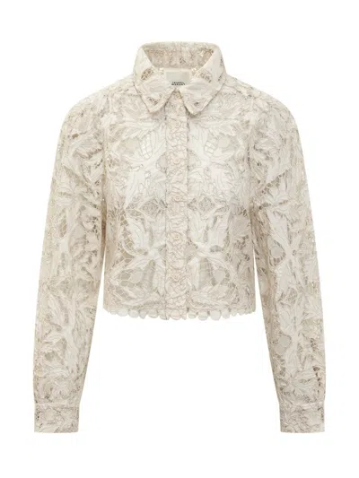 Isabel Marant Margaret Lace Button Down Crop Top In White