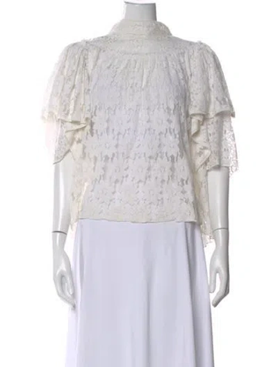 Pre-owned Isabel Marant Lace Pattern Mock Neck Blouse In Neutral