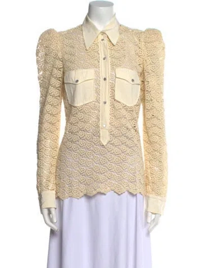 Pre-owned Isabel Marant Lace Pattern Mock Neck Button-up Top In Neutral