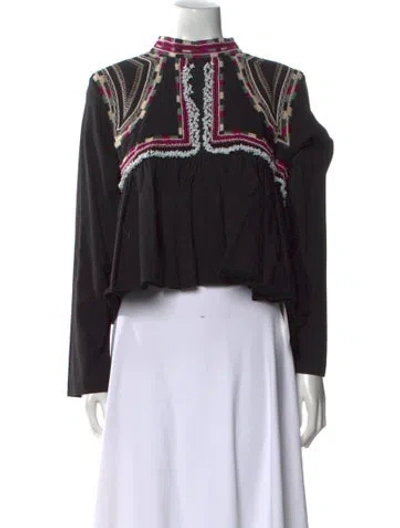 Pre-owned Isabel Marant Lace Pattern Mock Neck Crop Top In Black