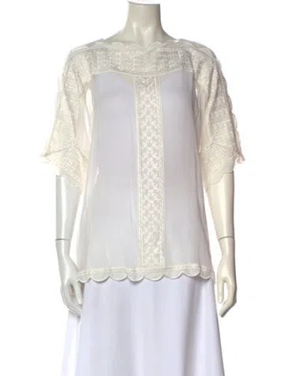 Pre-owned Isabel Marant Lace Pattern Scoop Neck Blouse In White