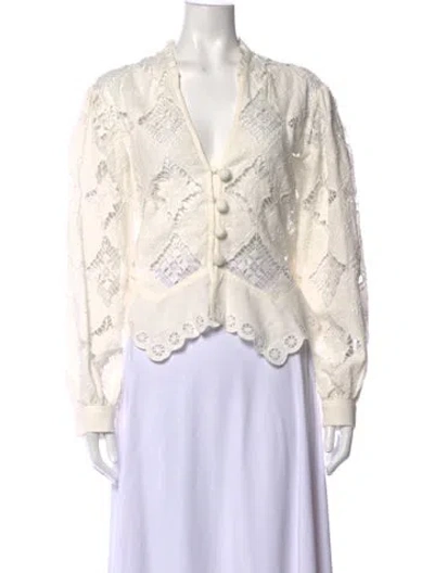 Pre-owned Isabel Marant Lace Pattern V-neck Blouse In Neutral