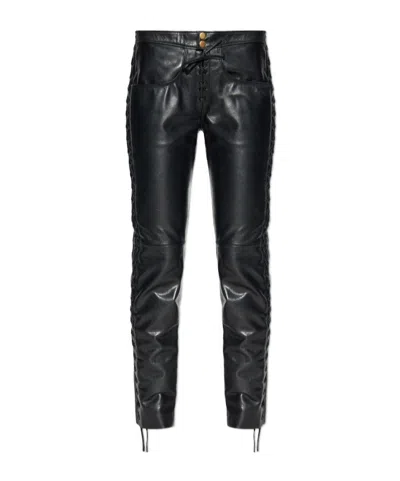 Isabel Marant Lace-up Leather Straight Trousers In Black