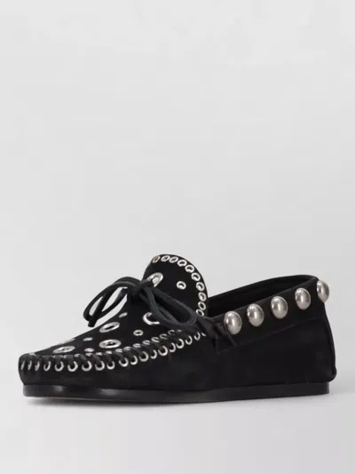 Isabel Marant Lace Up Moccasins Eyelet Detail Studs In Black