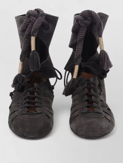 Isabel Marant Lace Up Shoes Suede Cut Out Tassels In Multi