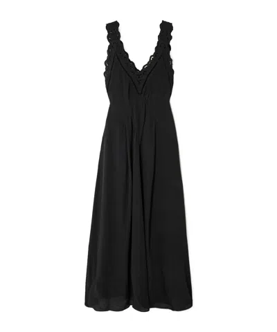 Isabel Marant Freda Broderie Anglaise-trimmed Crepe Maxi Dress In Black