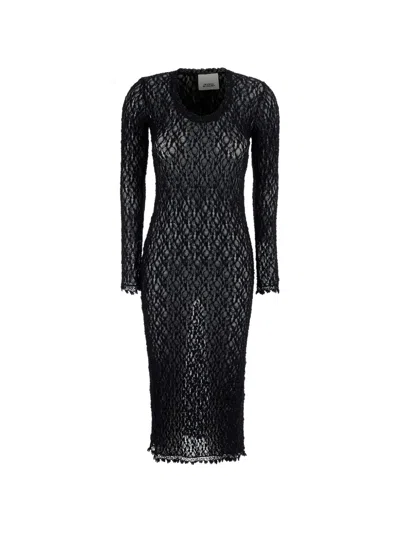Isabel Marant Lace-knit Long-sleeve Dress In Black