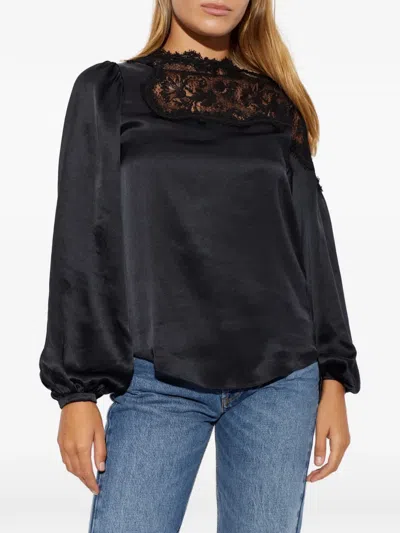 Isabel Marant Lace-panelled Satin Blouse In Black